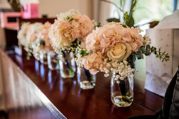 Flowers in clear jars