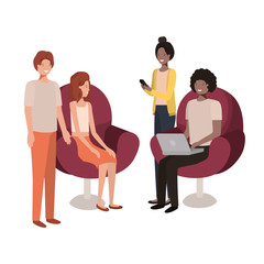 group of people using technology devices