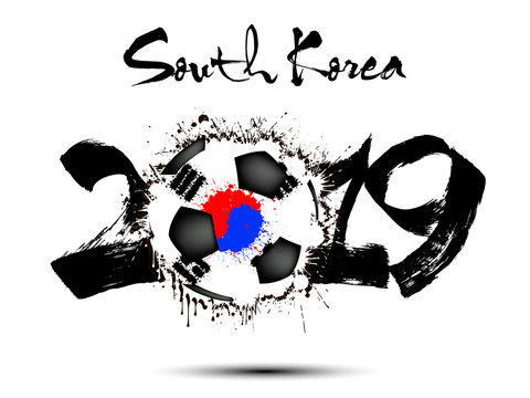 2019 New Year and a soccer ball as flag South Korea