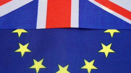 Brexit referendum UK (United Kingdom or Great Britain or England) withdrawal from EU (European Union), British vote leave. The flag of UK & EU Symbolic that represent a lot of concept design to Brexit