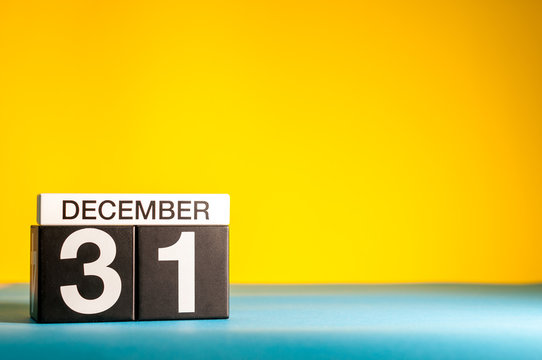 New Year. December 31st. Image 31 day of december month, calendar at yellow background