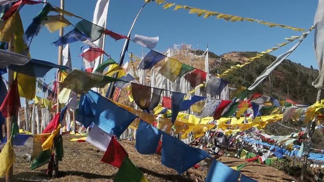 Buddhist Prayer Flags at Chelela Pass, Bhutan.  Video slowed to half speed.