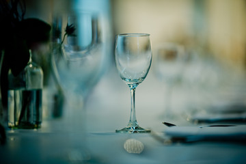 empty glasses wine in restaurant, glass water, campaign glass