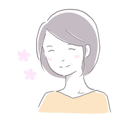 中年女性　笑顔　やわらか手描き風