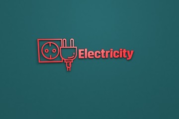 Text Electricity with red 3D illustration and blue background