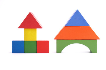 The various shape of colorful wooden blocks .