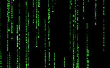 Background in a matrix style.Binary computer code on black background.Green digital code numbers in matrix style.Cyberpunk hacker abstraction backdrop.Random numbers falling on the black background.