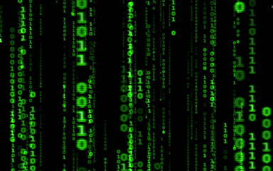 Background in a matrix style.Binary computer code on black background.Green digital code numbers in matrix style.Cyberpunk hacker abstraction backdrop.Random numbers falling on the black background.