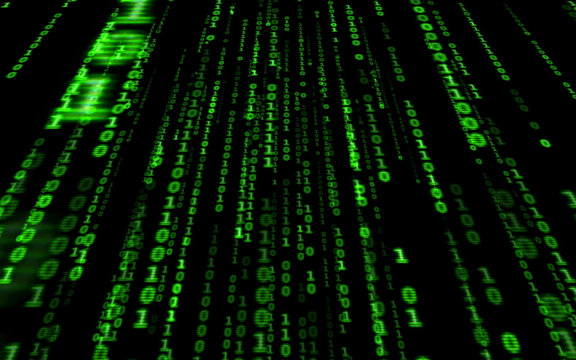 Background in a matrix style.Binary computer code on black background.Green digital code numbers in matrix style.Cyberpunk hacker abstraction backdrop.Random numbers falling on the black background.
