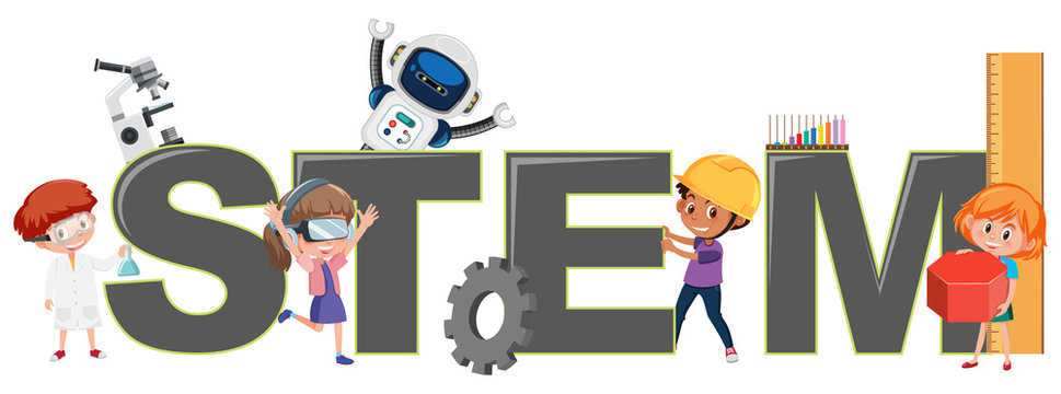 Children with STEM logo