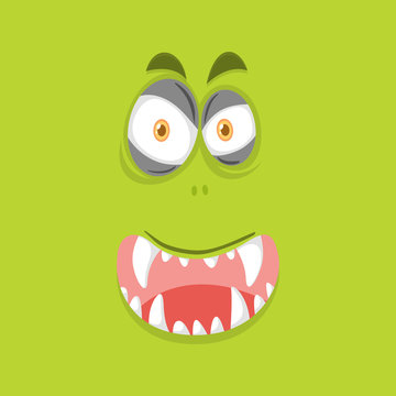 Monster face on lime green background