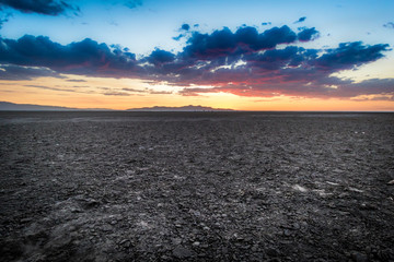 Colorful Sunset Over Rocky Flat Desert