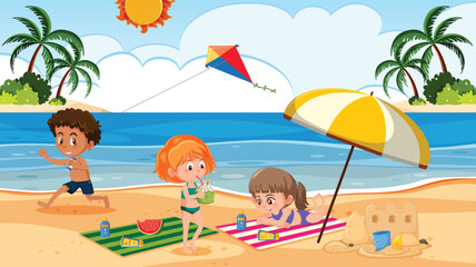 Obraz na płótnie Canvas Children playing on beach