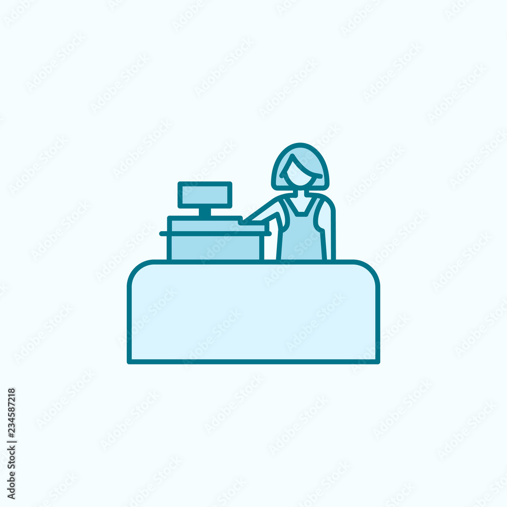 Wall mural cashier in store 2 colored line icon. simple colored element illustration. cashier in store outline 