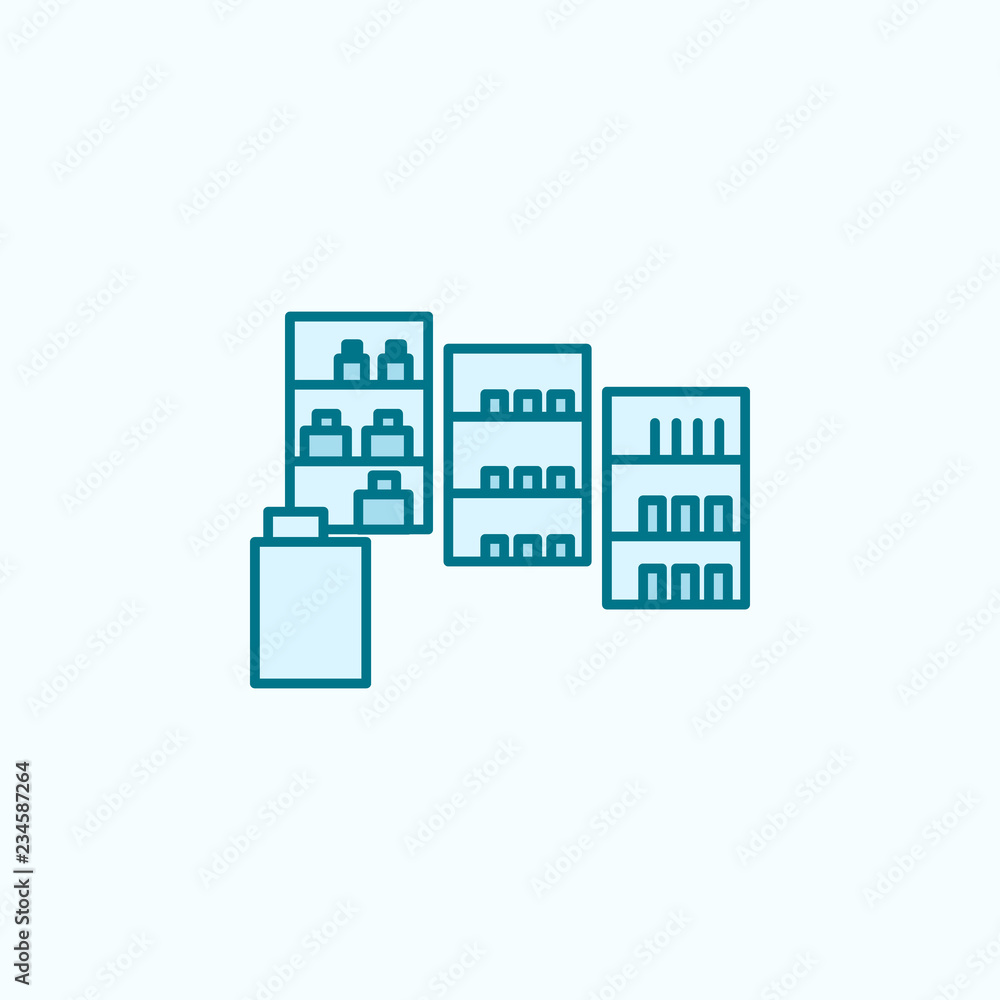 Poster shop with counters 2 colored line icon. simple colored element illustration. shop with counters outl