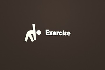 3D illustration of Exercise, grey color and grey text with brown background.