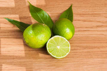 fresh lemon on the vintage wooden table