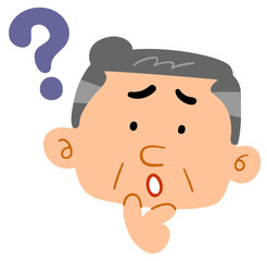 疑問を感じるシニアの男性　顔　表情
