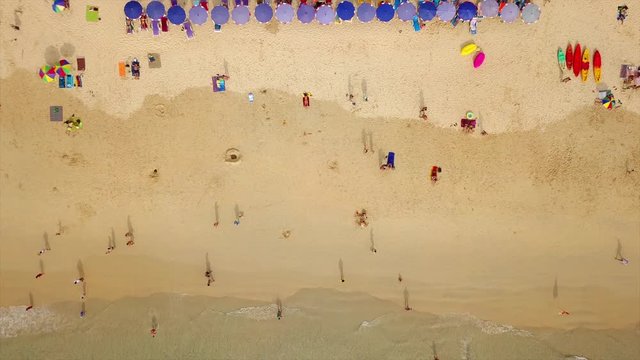 phuket island sunny day famous beach line down view aerial panorama 4k thailand
