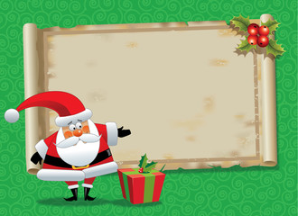 Christmas card or Invitation with Santa and scroll