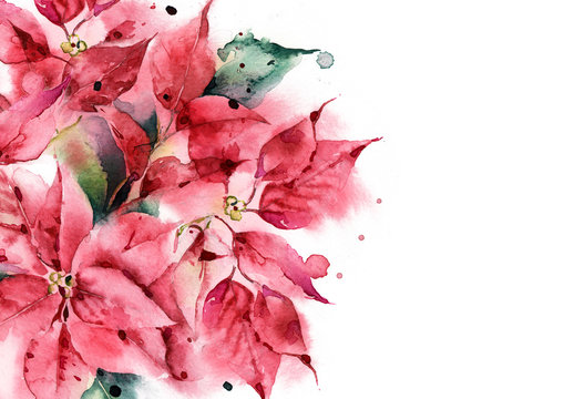 Abstract Background Poinsettia Watercolor Greeting Card