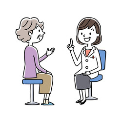診察：女性医師とシニア女性
