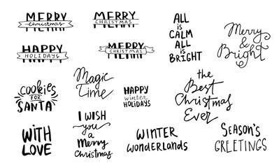 Fototapeta premium Set of Christmas lettering handwritten