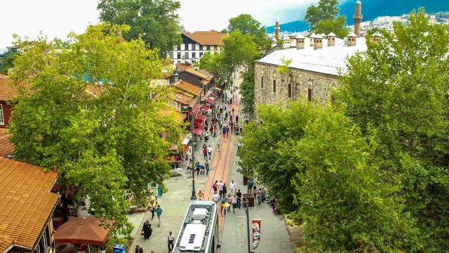 Bursa / Turkey - August 24 2017: Bursa's popular shopping street; Cumhuriyet Street. Time Lapse Video
