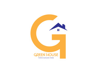 Letter G Green House Logo Template. Building home nature logo design concept.