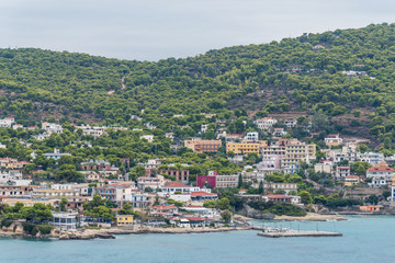 Fototapeta na wymiar Agia Marina city view, Aegina Harbour