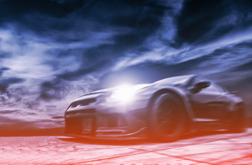 Dramatic car on blur image. Car drifting, Sport car wheel drifting and smoking on blurred...
