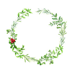 Naklejka premium watercolor wreath green leaves wild thyme