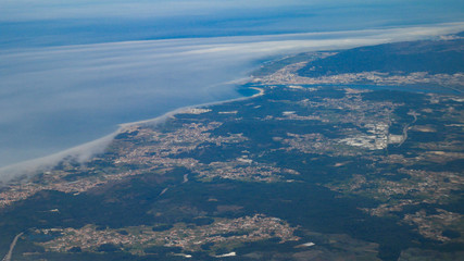 Aerial view from plane of Viana do Castelo in Portugal and the Limia river