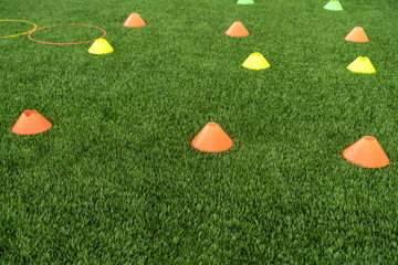 Cones for children to play on the grass