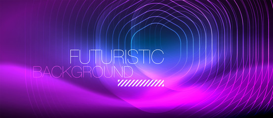 Neon glowing lines, magic energy space light concept, abstract background wallpaper design