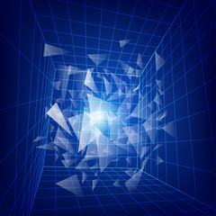 3D wireframe grid in dimension,  abstract technology background