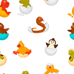 Animals born from eggs, eggshells and reptiles seamless pattern vector.
