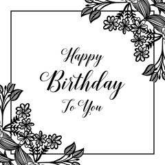 Happy birthday lettering with flowers vector illustration