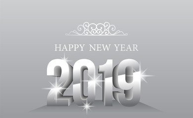 Fototapeta na wymiar happy new year banner template with 3d silver number on the bright color