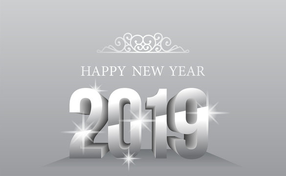 happy new year banner template with 3d silver number on the bright color
