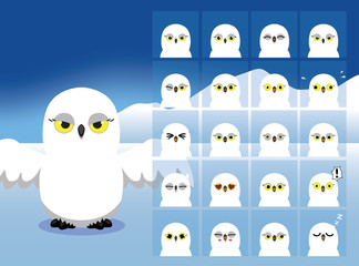 Fototapeta premium Snowy Owl Cartoon Emotion faces Vector Illustration