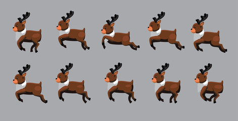 Fototapeta premium Christmas Reindeer Walking Motion Sequence Animation Vector Illustration
