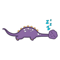 Cute dinosaur cartoon character sleeping. Vector illustration design