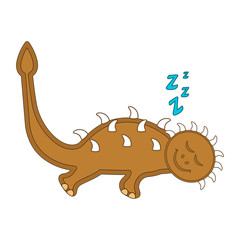 Cute dinosaur cartoon character sleeping. Vector illustration design