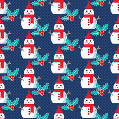 Cute Christmas pattern with snowman and mistletoe