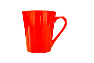 Close up red coffee cup with clipping path isolated on white background