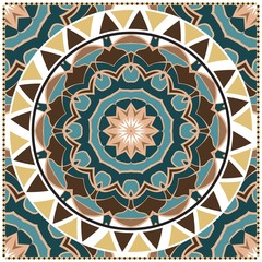 Decorative colorful ornament with round mandala decoration. symmetric pattern . For print Bandanna, shawl, tablecloth, fabric fashion, scarf, design