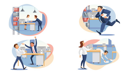 Set of stressed business people flat vectors