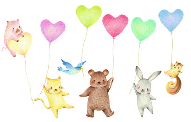 ハートの風船を持った動物