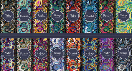 Set of seamless patterns in vintage paisley style. - obrazy, fototapety, plakaty